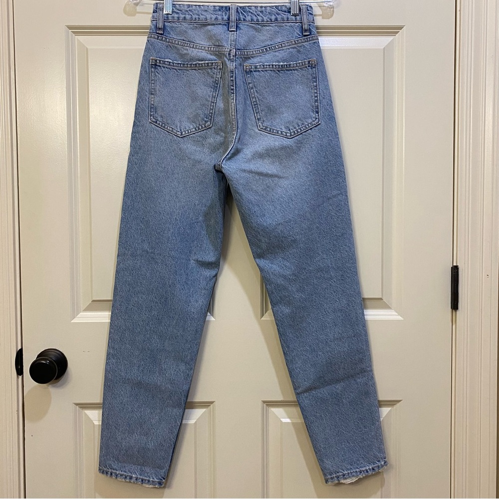 Zara Ripped Mom Jeans Light Wash High Waist Distressed Straight Leg Denim Size 2 - Picture 7 of 13